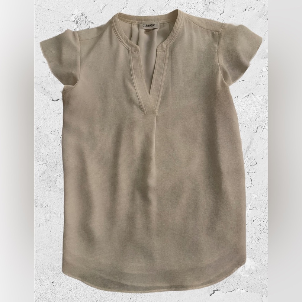 Calvin Klein Beige Cap-Sleeve Blouse